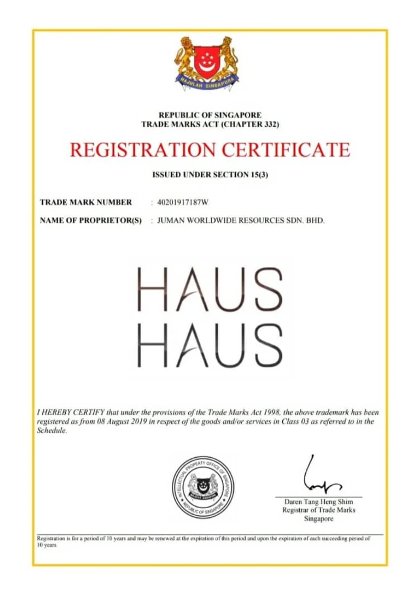 HAUS Registered Trademark — Singapore (IPOS)