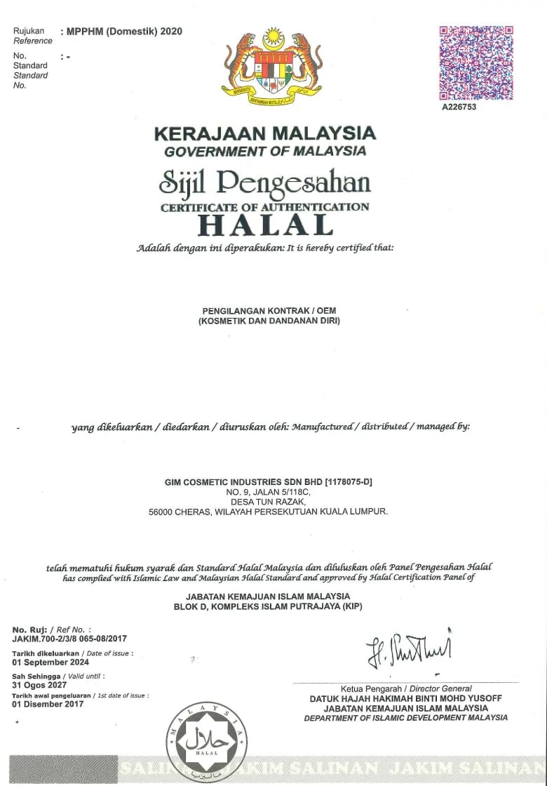 JAKIM Halal Certification — GIM Cosmetic Industries